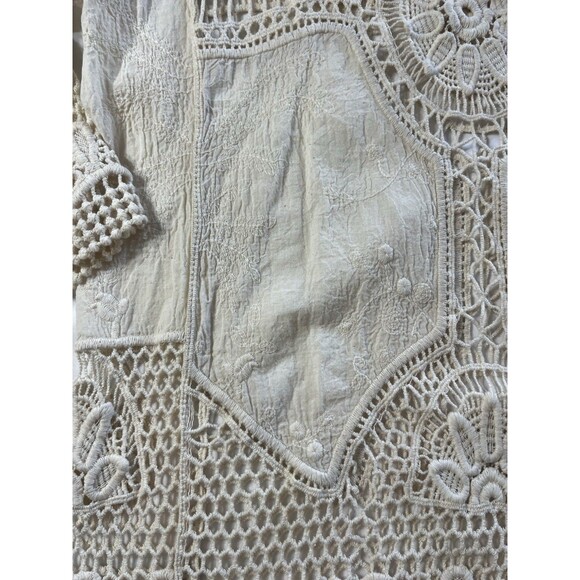 Hint of Mint Crochet Lace Top Womens Small Ivory Boho Long Sleeve Lace - Picture 4 of 9